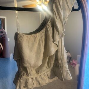 American Eagle One Shoulder Light Green Top